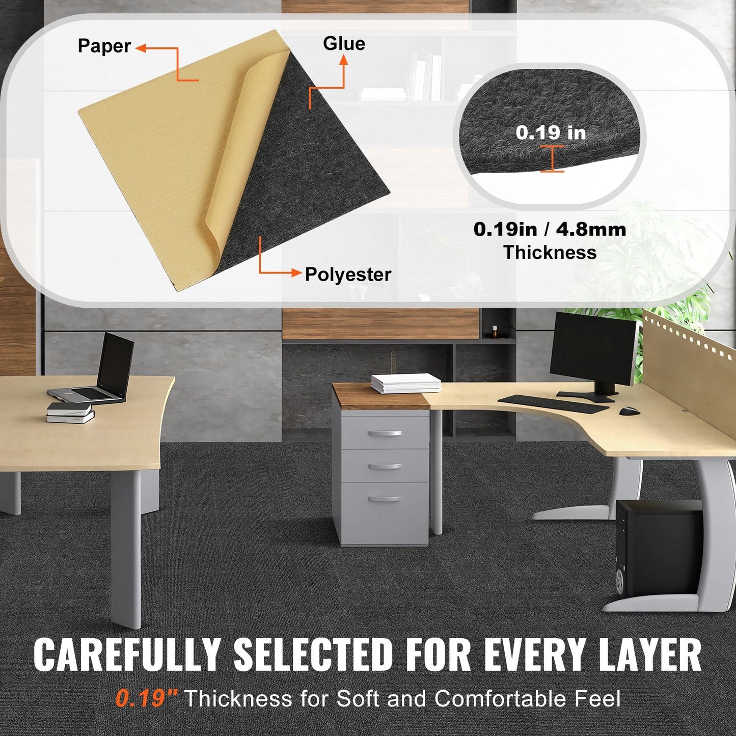 Self-Adhesive Carpet Tiles, 0.3x0.3m, 12 Tiles, Dark Gray, Easy DIY Installation