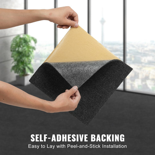 Self-Adhesive Carpet Tiles, 0.3x0.3m, 12 Tiles, Dark Gray, Easy DIY Installation