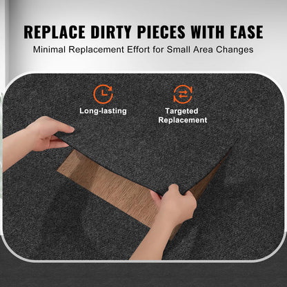 Self-Adhesive Carpet Tiles, 0.3x0.3m, 12 Tiles, Dark Gray, Easy DIY Installation
