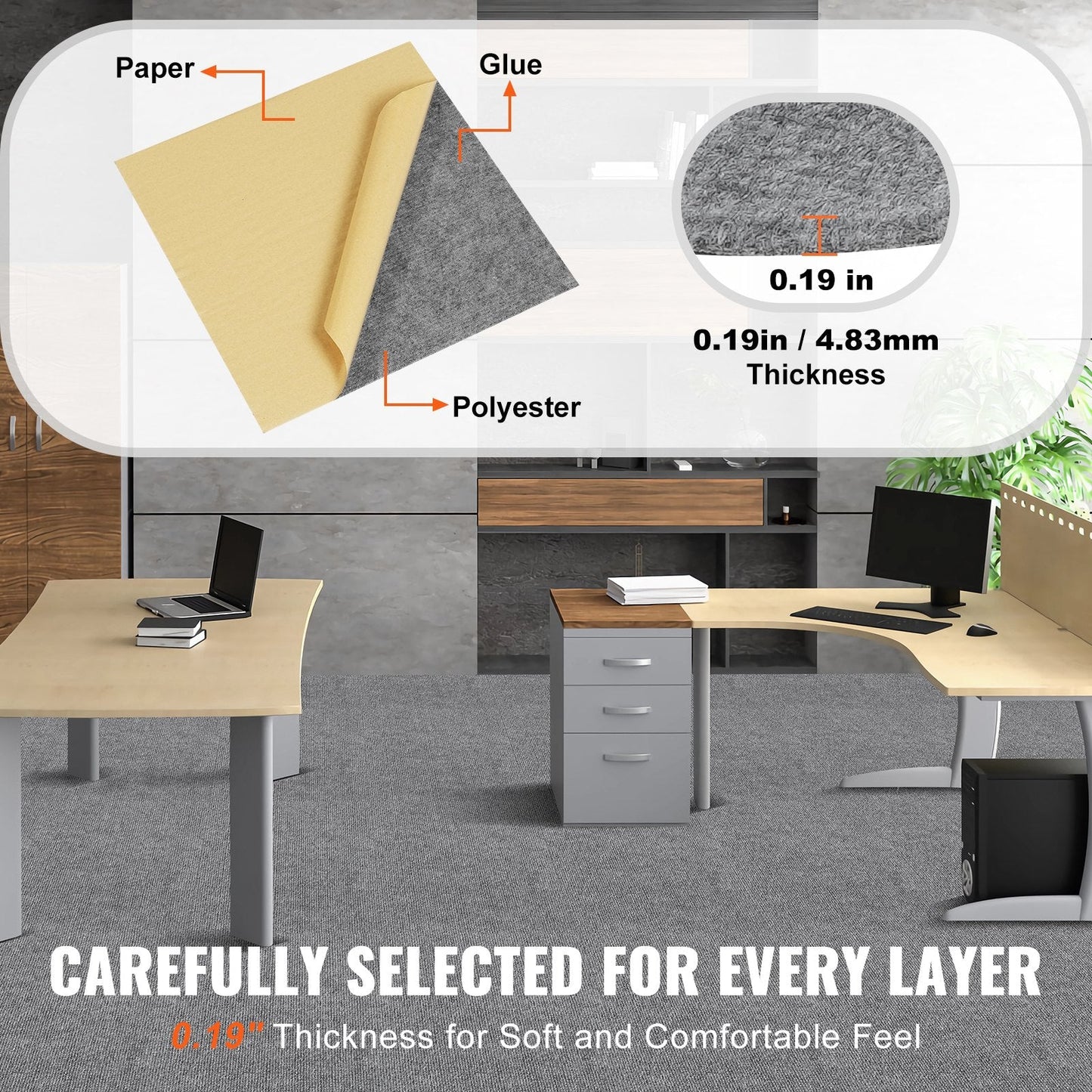 Self-Adhesive Carpet Tiles, 0.3m x 0.3m, Light Gray, Pack of 12, Easy DIY Install