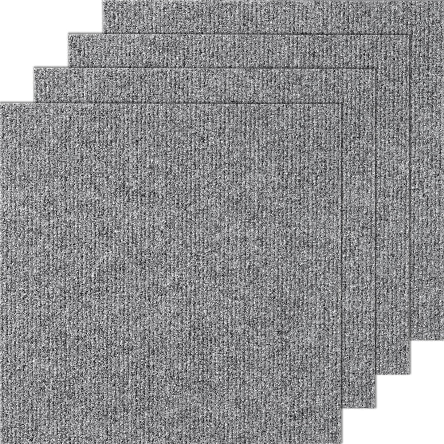 Self-Adhesive Carpet Tiles, 0.3m x 0.3m, Light Gray, Pack of 12, Easy DIY Install