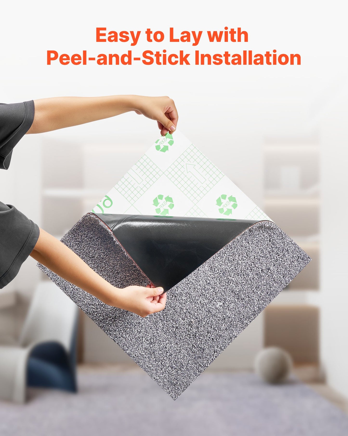Carpet Tiles 457x457 mm, 10 Pack Carpet Square Rug Detachable & Damage-free, Self Adhesive Home Floor Soft Plush Padded for 2.1㎡ Coverage, Easy DIY for Living Room & Bedroom, Gray