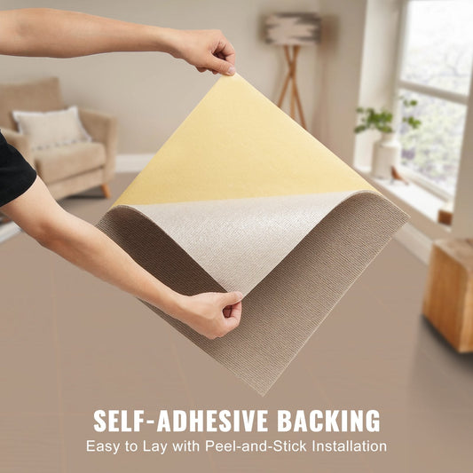 Self-Adhesive Carpet Tiles, 0.46m x 0.46m, Easy DIY Install, Light Brown, 10 Pack