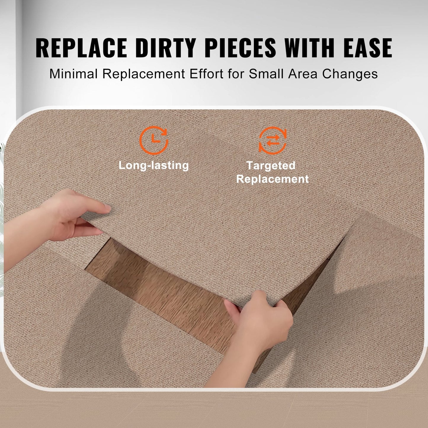 Self-Adhesive Carpet Tiles, 0.46m x 0.46m, Easy DIY Install, Light Brown, 10 Pack