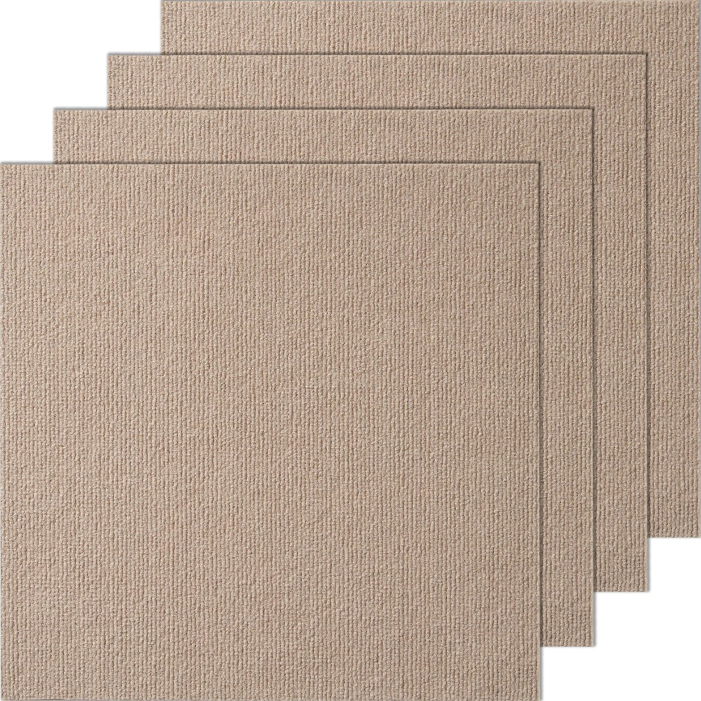 Self-Adhesive Carpet Tiles, 0.46m x 0.46m, Easy DIY Install, Light Brown, 10 Pack
