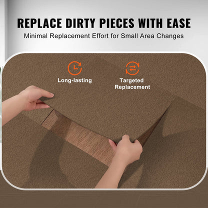 Self-Adhesive Carpet Tiles, 0.45m x 0.45m, Soft & Easy Install, Deep Brown (10 pcs)
