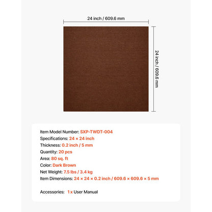Carpet Tiles 610x610 mm 20 PCS Peel and Stick Rug Self Adhesive Brown