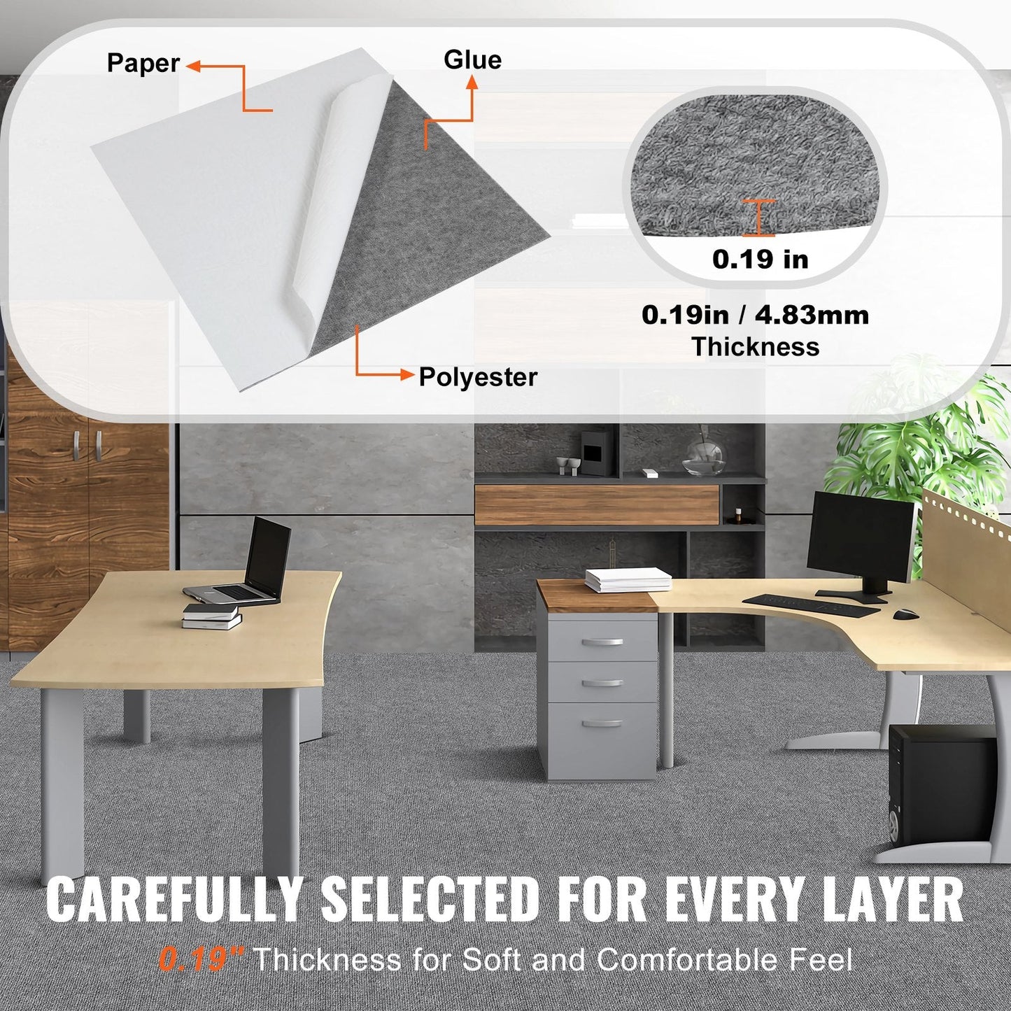 24x24 cm Self-Adhesive Carpet Tiles, Light Gray, 9-Pack, Easy DIY Installation