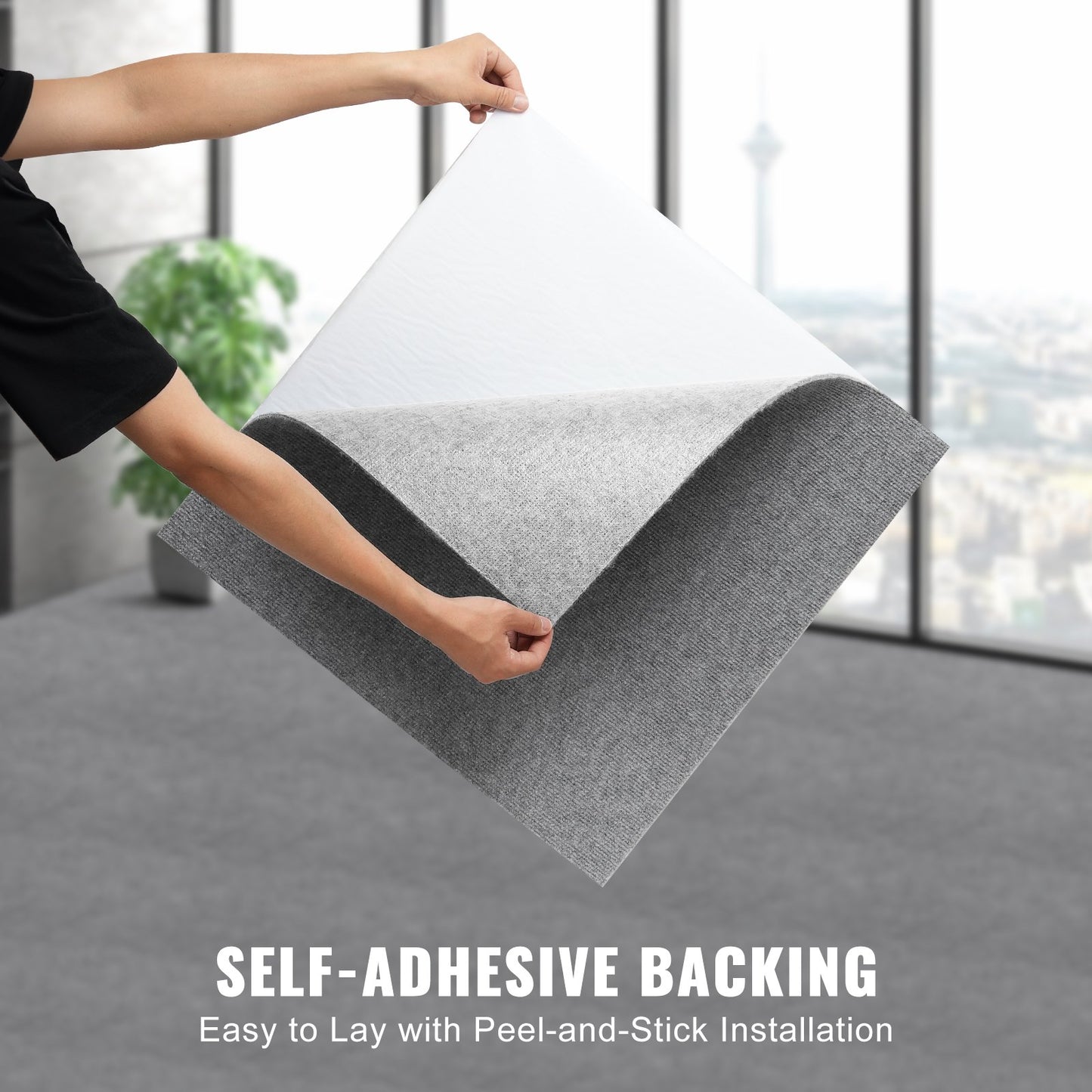 VEVOR Carpet Tiles Peel and Stick, 24” x 24” Squares Self Adhesive Carpet Floor