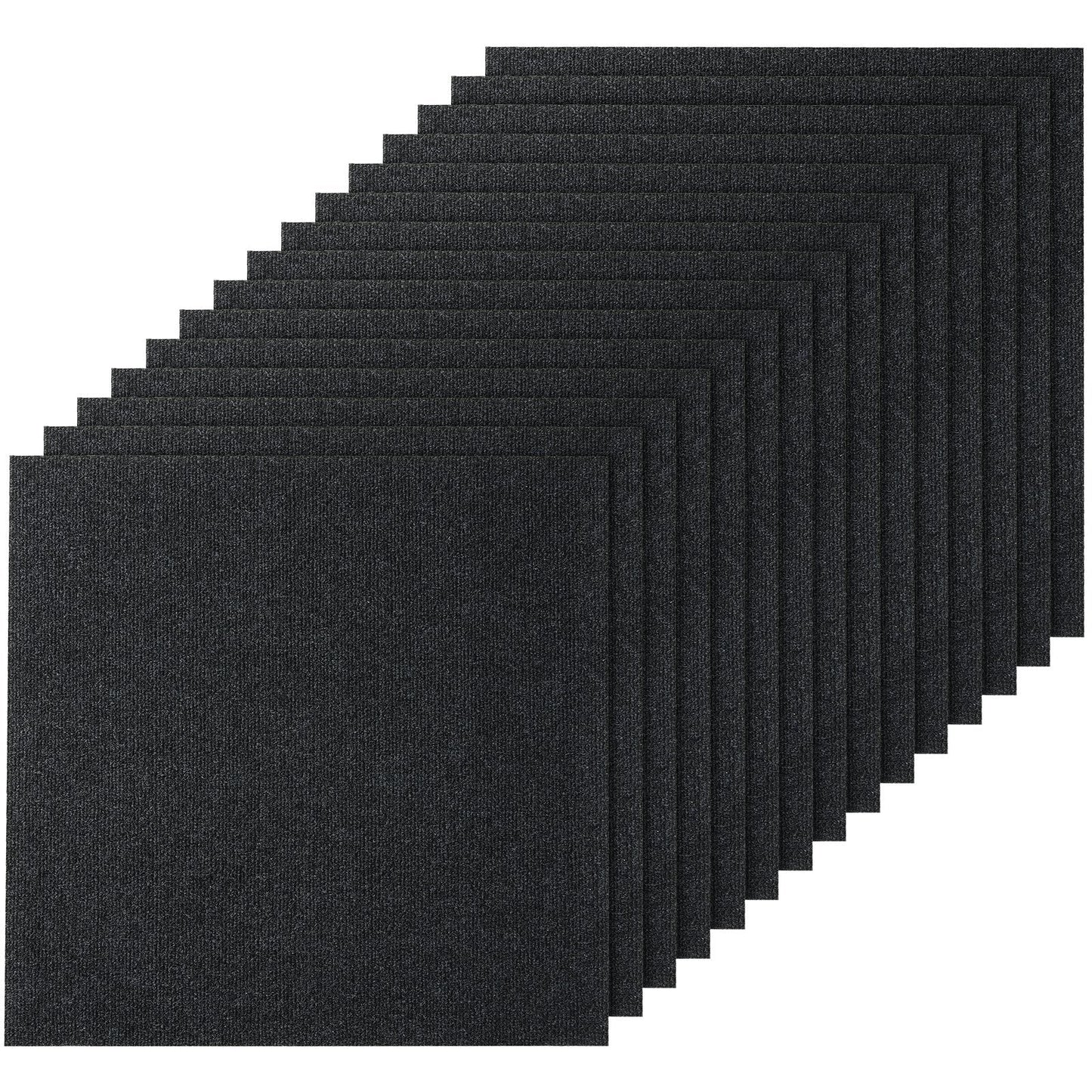 Self-Adhesive Carpet Tiles, 0.61m x 0.61m, Charcoal Black, 15-Pack, Easy Install