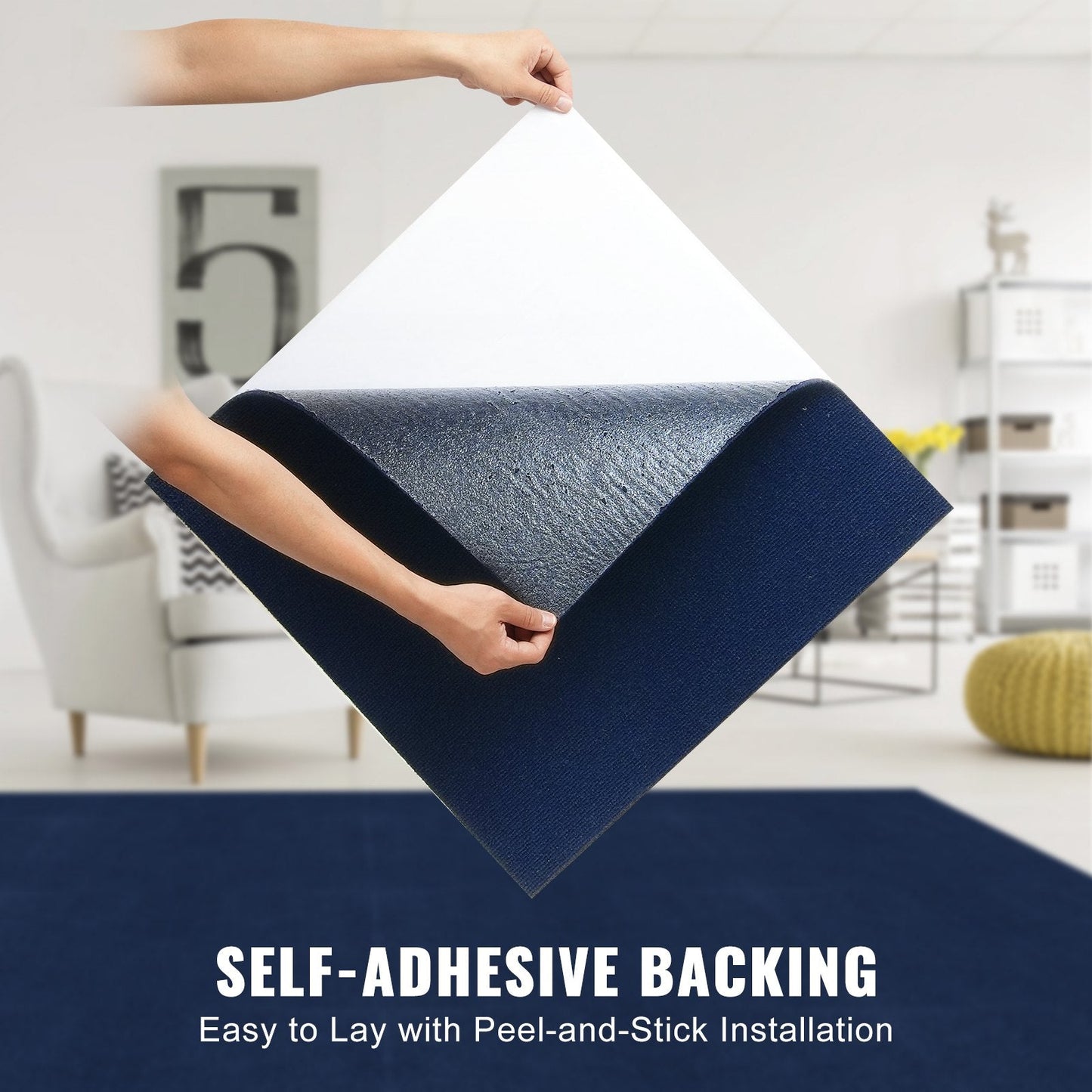 Self-Adhesive Carpet Tiles, 0.61m x 0.61m, 15pcs, Deep Blue, Easy DIY Install