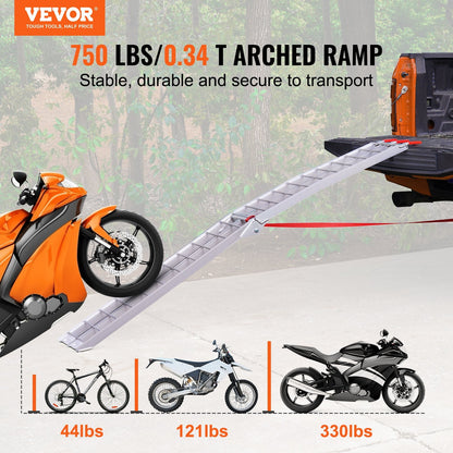 Aluminum Ramp 340 kg Capacity, Foldable for Pickup Trucks, 2.26 m Length
