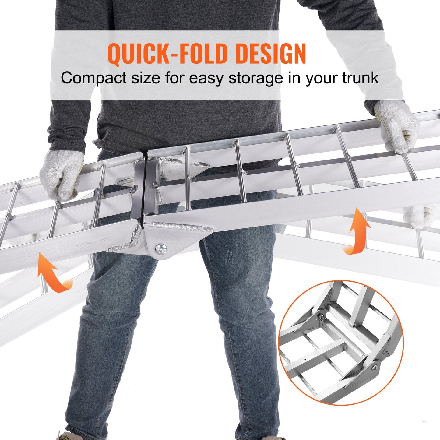 Aluminum Ramp 340 kg Capacity, Foldable for Pickup Trucks, 2.26 m Length