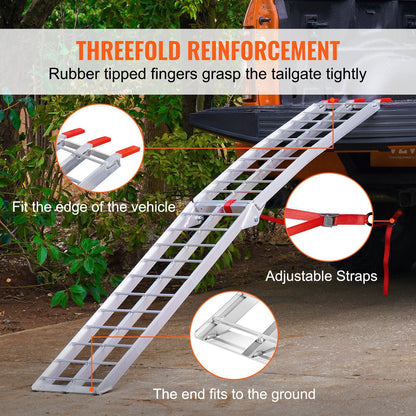 Aluminum Ramp 340 kg Capacity, Foldable for Pickup Trucks, 2.26 m Length