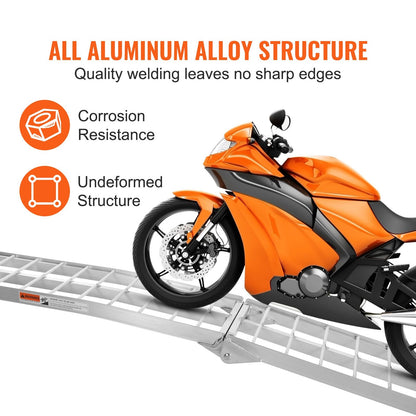 Aluminum Ramp 340 kg Capacity, Foldable for Pickup Trucks, 2.26 m Length