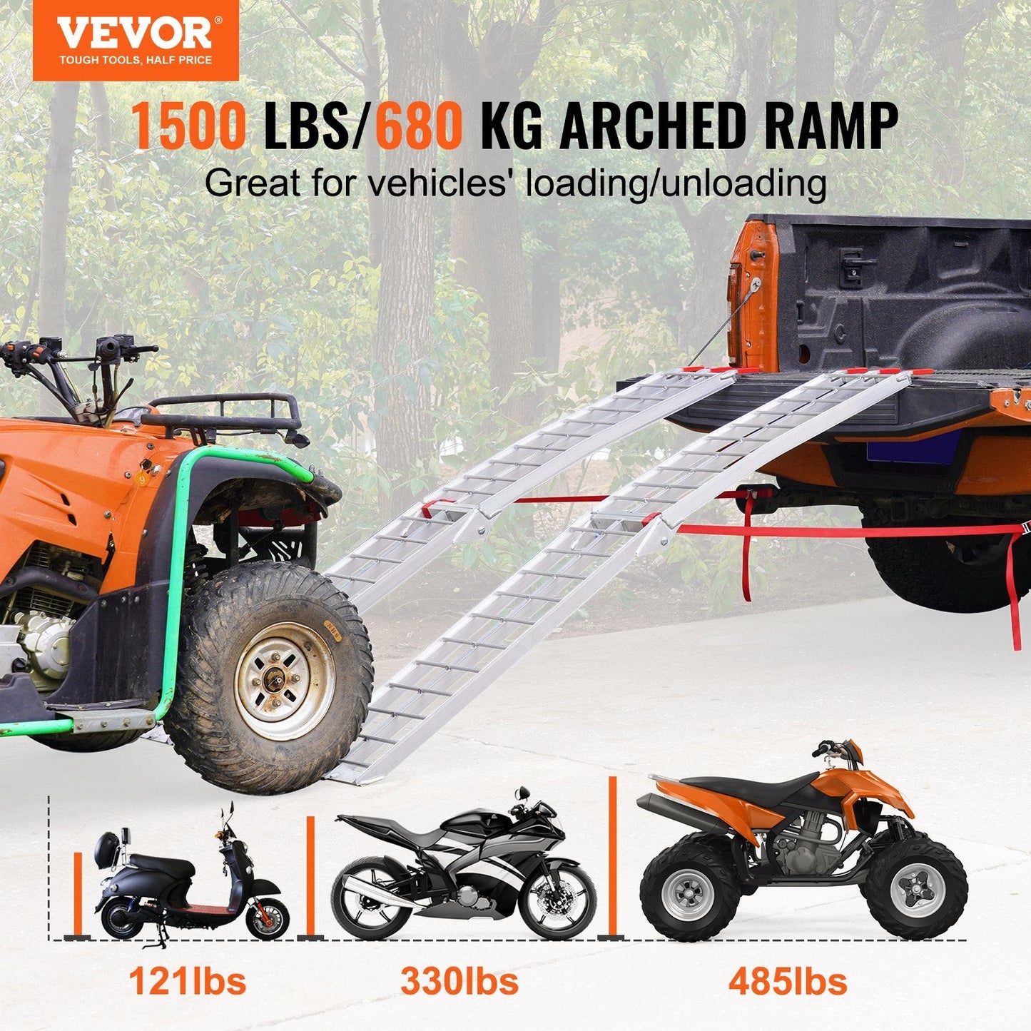 Aluminum Alloy Foldable Loading Ramps, 680 kg Capacity, 2-Piece Set for Trucks