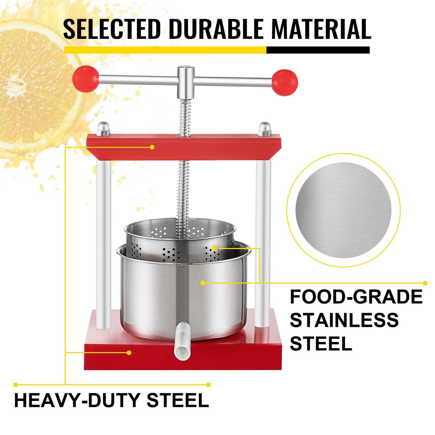 Stainless Steel 5.5L Fruit and Wine Press Machine with Dual Barrels