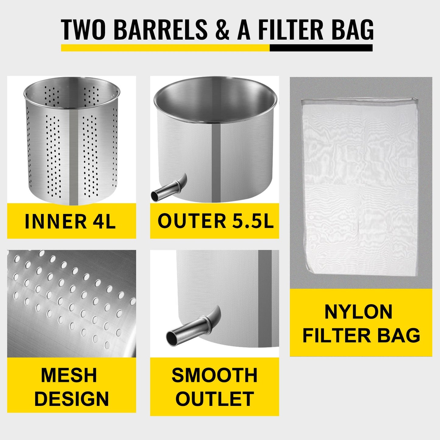 VEVOR Fruit Wine Press, 1.45Gal/5.5L Grape Press for Wine Making, Wine Press Machine