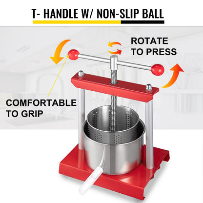 VEVOR Fruit Wine Press, 1.45Gal/5.5L Grape Press for Wine Making, Wine Press Machine