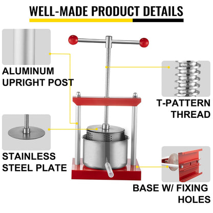 Stainless Steel 5.5L Fruit and Wine Press Machine with Dual Barrels