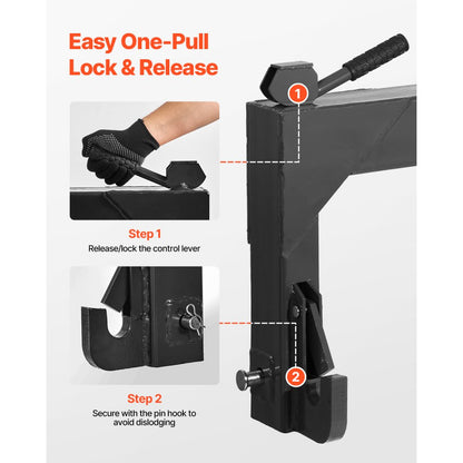 3-Point Quick Hitch 2" Receiver Fit Category 1 & 2 Tractor 3000lb Black