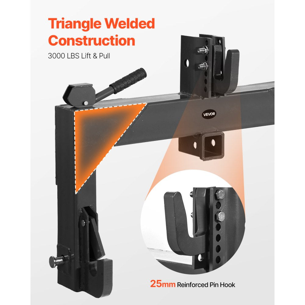 3-Point Quick Hitch 2" Receiver Fit Category 1 & 2 Tractor 3000lb Black