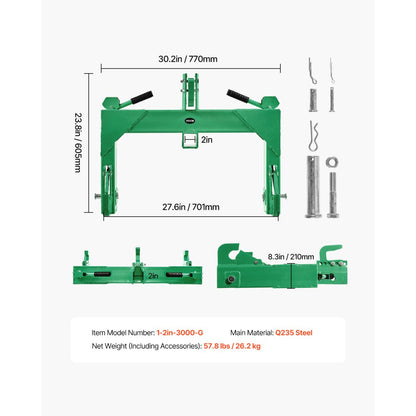 VEVOR 3-Point Quick Hitch 2" Receiver Fit Category 1 & 2 Tractor 3000lb Green