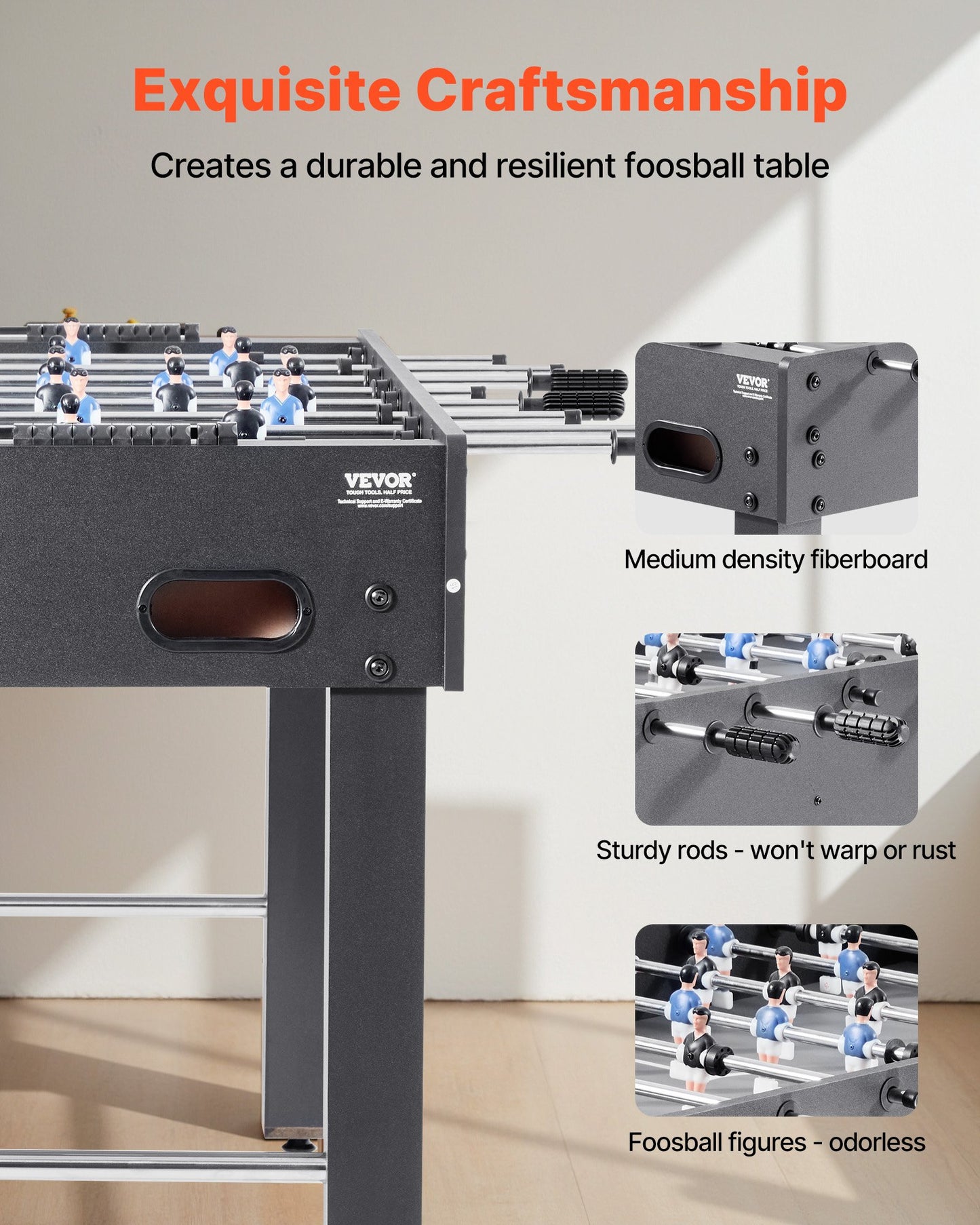 Foosball Table, 121 cm Standard Size Table, Indoor Full Size Foosball Tables for Home, Family, and Game Room, Durable Soccer Set, Includes 2 Balls, Score Keeper, and 2 Cup Holders