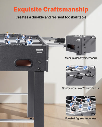 Foosball Table, 121 cm Standard Size Table, Indoor Full Size Foosball Tables for Home, Family, and Game Room, Durable Soccer Set, Includes 2 Balls, Score Keeper, and 2 Cup Holders