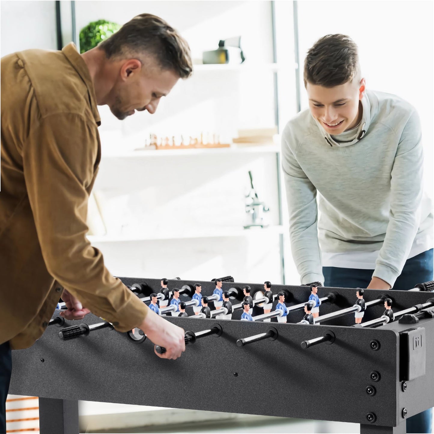 Foosball Table, 121 cm Standard Size Table, Indoor Full Size Foosball Tables for Home, Family, and Game Room, Durable Soccer Set, Includes 2 Balls, Score Keeper, and 2 Cup Holders