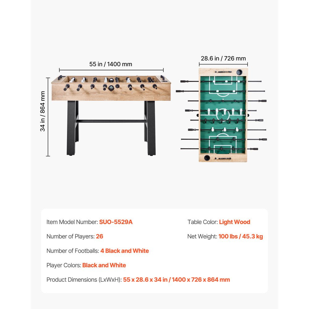 VEVOR 140 cm Foosball Soccer Game Table Standard Size Foosball Table for Home
