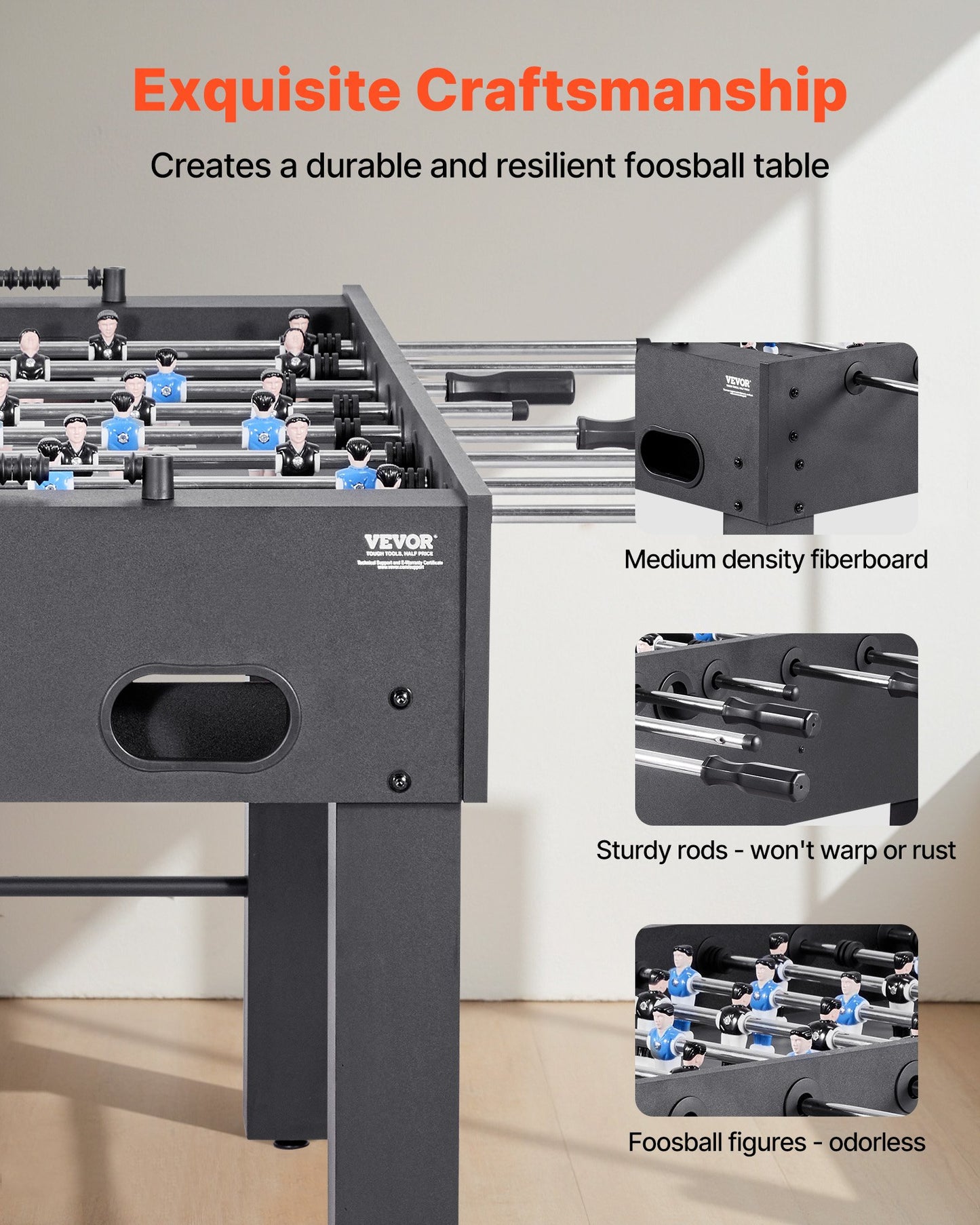 Foosball Table, 137 cm Standard Size Table, Indoor Full Size Foosball Tables for Home, Family, and Game Room, Durable Soccer Set, Includes 4 Balls, Score Keeper, and 2 Cup Holders