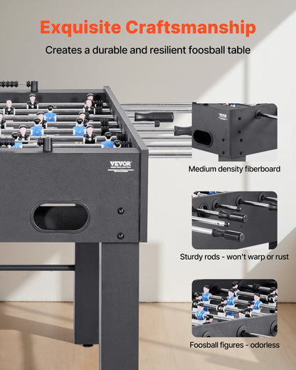 Foosball Table, 137 cm Standard Size Table, Indoor Full Size Foosball Tables for Home, Family, and Game Room, Durable Soccer Set, Includes 4 Balls, Score Keeper, and 2 Cup Holders