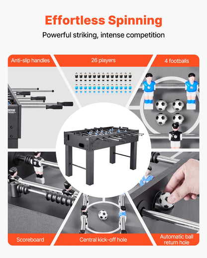 Foosball Table, 137 cm Standard Size Table, Indoor Full Size Foosball Tables for Home, Family, and Game Room, Durable Soccer Set, Includes 4 Balls, Score Keeper, and 2 Cup Holders