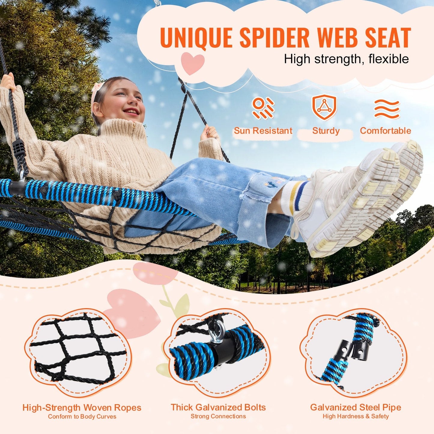 Outdoor Spider Web Saucer Swing, 1 Meter Round, 340 kg Capacity for Kids