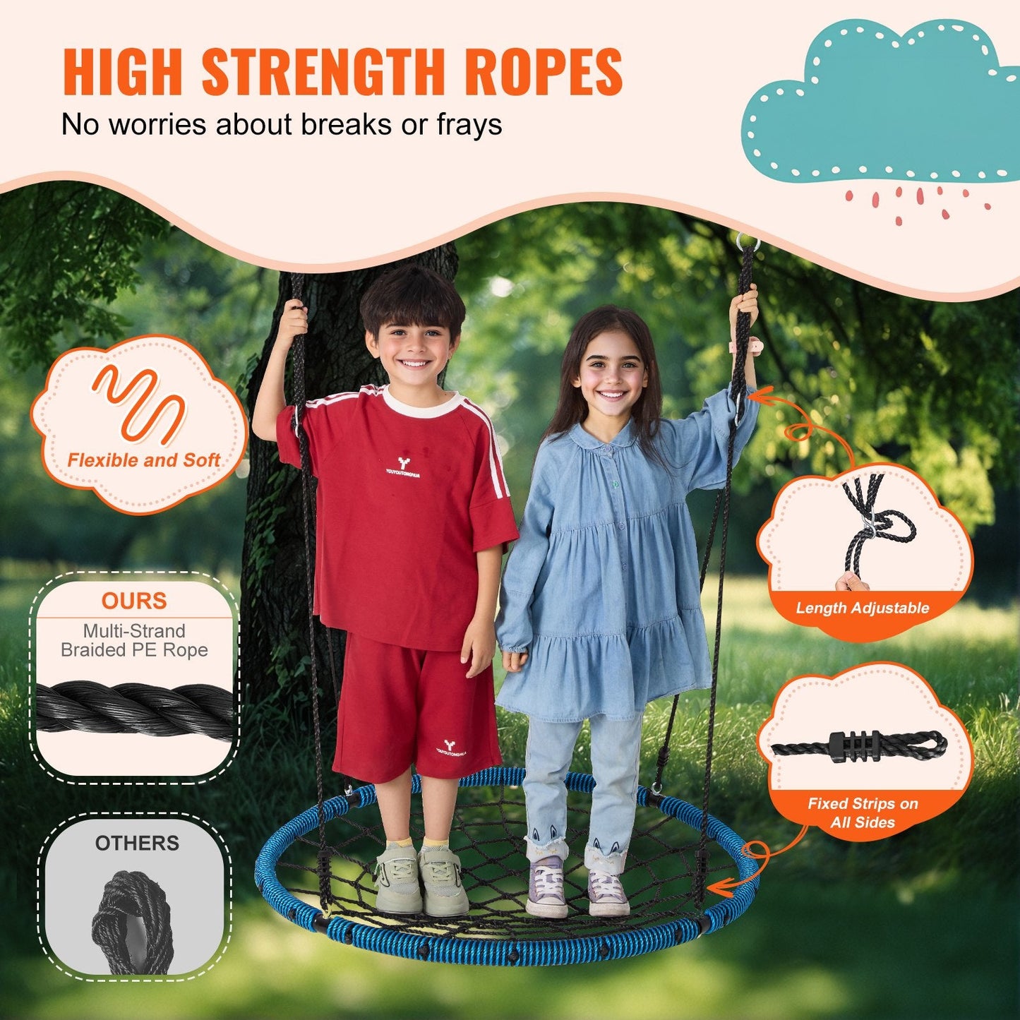 Outdoor Spider Web Saucer Swing, 1 Meter Round, 340 kg Capacity for Kids