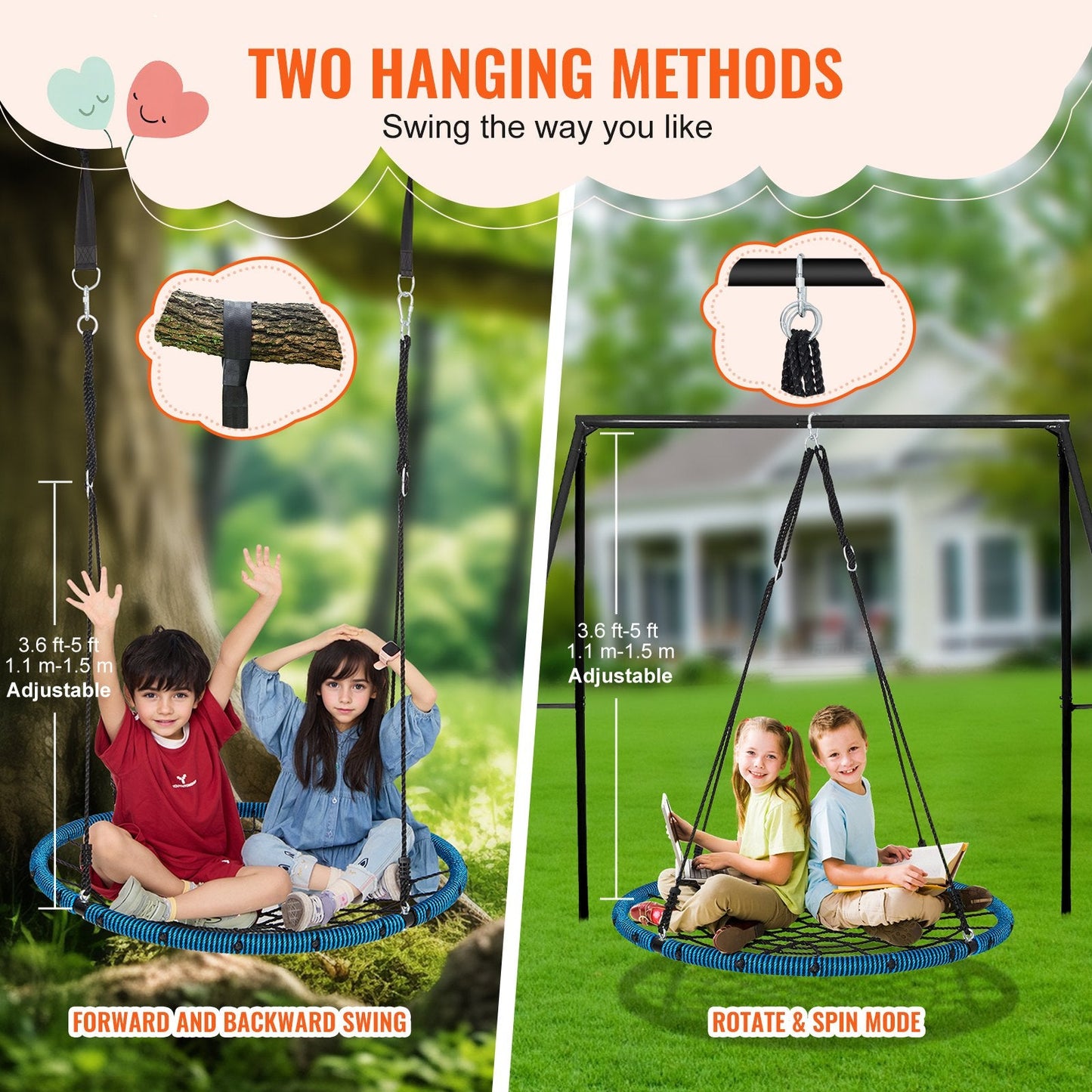 Outdoor Spider Web Saucer Swing, 1 Meter Round, 340 kg Capacity for Kids