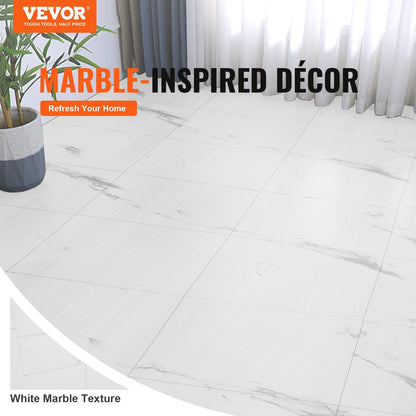 White Marble Self-Adhesive Vinyl Floor Tiles, 9.9m x 0.6m, 1.5mm Thick