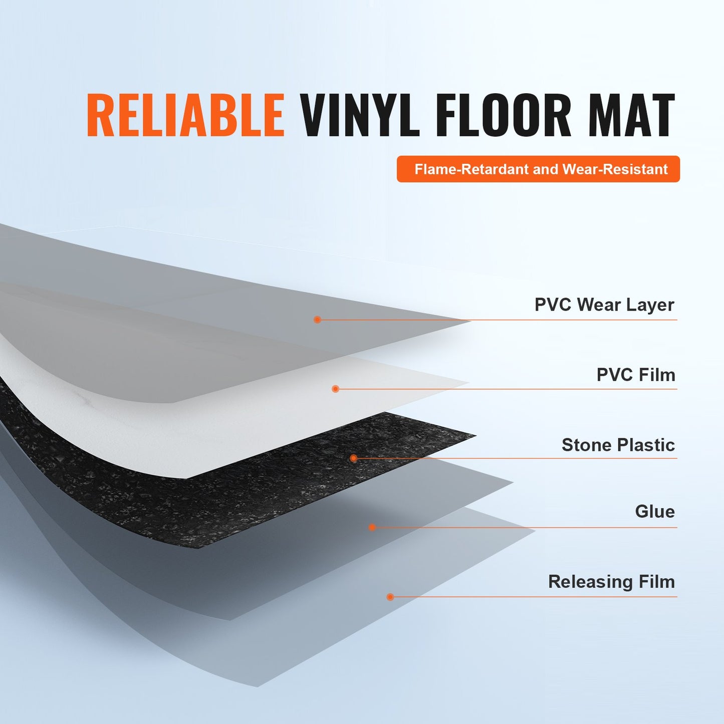 VEVOR Self Adhesive Vinyl Floor Tiles 12 x 12 inch, 50 Tiles 1.5mm Thick Peel &