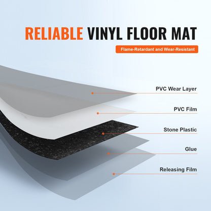 Self-Adhesive Vinyl Floor Tiles, White Marble, 50 Tiles, 0.3m x 0.3m, 1.5mm Thick