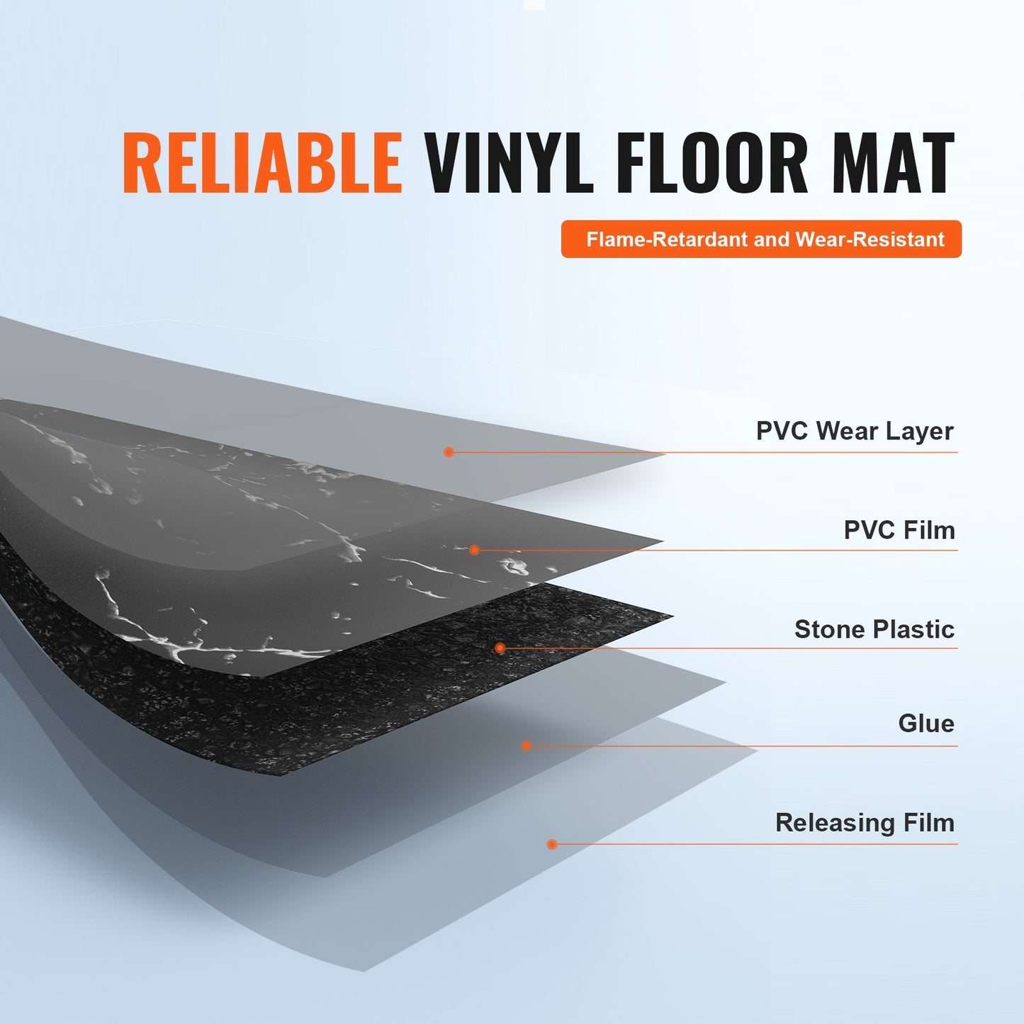 VEVOR Self Adhesive Vinyl Floor Tiles 12 x 12 inch, 50 Tiles 1.5mm Thick Peel &