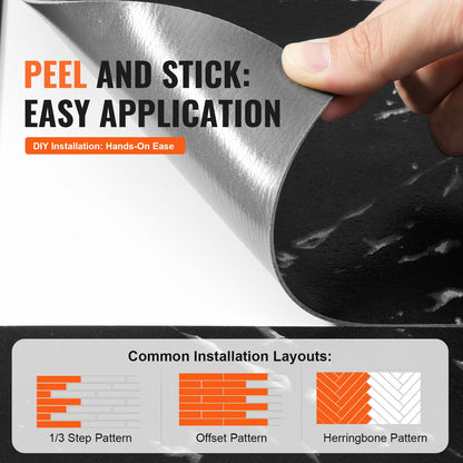 VEVOR Self Adhesive Vinyl Floor Tiles 12 x 12 inch, 50 Tiles 1.5mm Thick Peel &