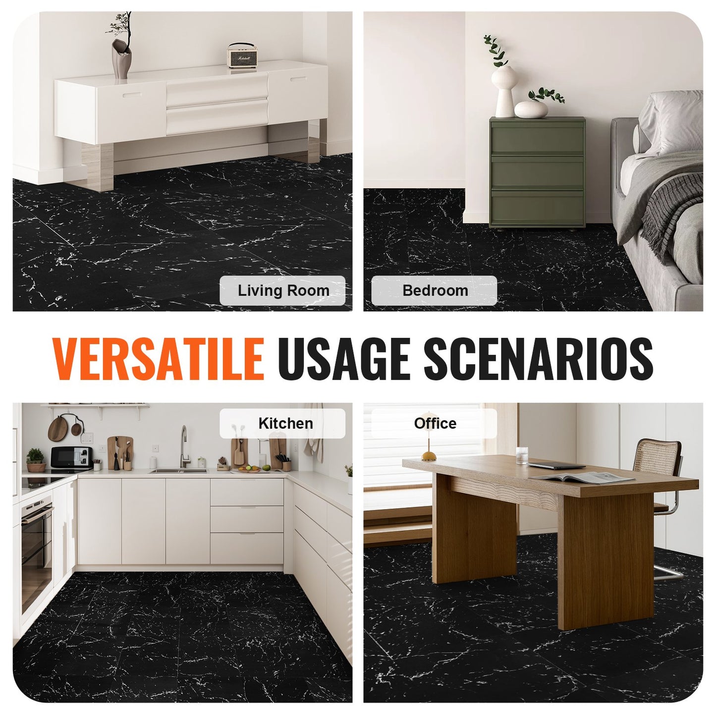 VEVOR Self Adhesive Vinyl Floor Tiles 12 x 12 inch, 50 Tiles 1.5mm Thick Peel &