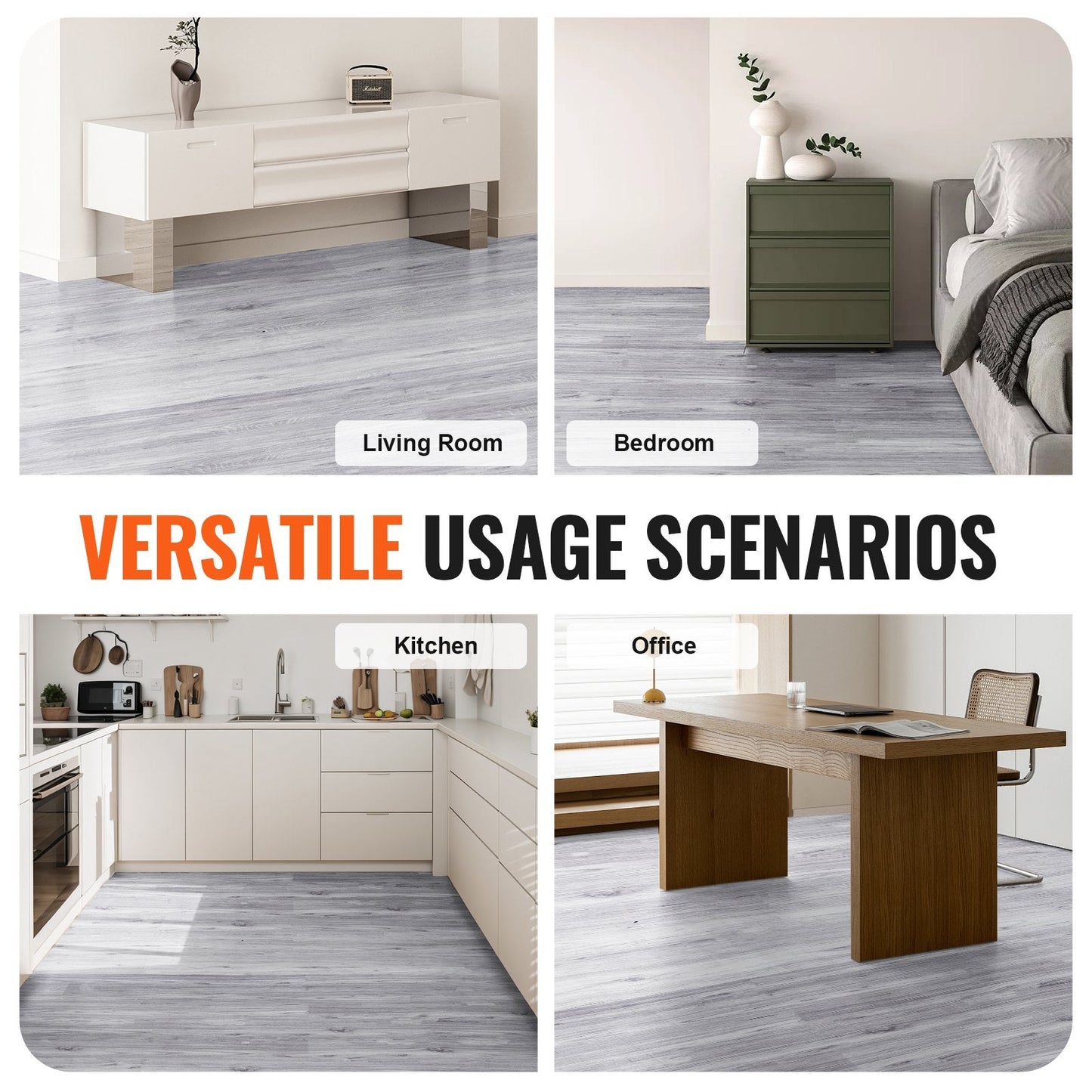 Light Gray Wood Grain Vinyl Floor Tiles, 20-Pack, Self-Adhesive, 914 x 152mm