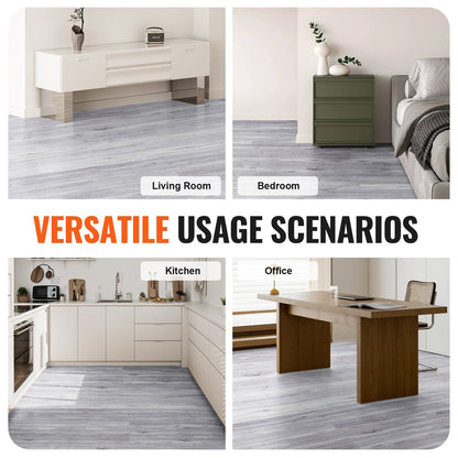Light Gray Wood Grain Vinyl Floor Tiles, 20-Pack, Self-Adhesive, 914 x 152mm