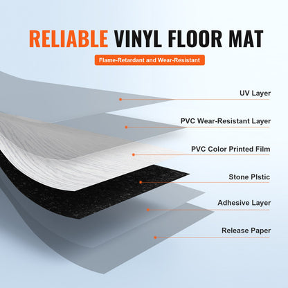 VEVOR Self Adhesive Vinyl Floor Tiles 36 x 6 inch, 36 Tiles 2.5mm Thick Peel & Stick,