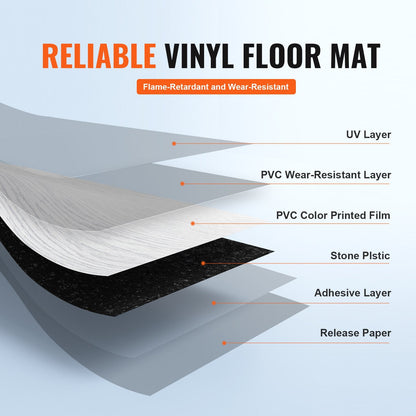 Self-Adhesive Vinyl Floor Tiles, 36 Tiles, 0.9m x 0.15m, Light Gray Wood Grain