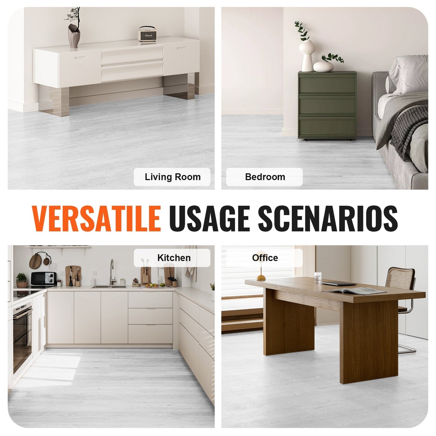 Self-Adhesive Vinyl Floor Tiles, 36 Tiles, 0.9m x 0.15m, Light Gray Wood Grain