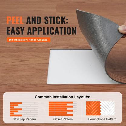 VEVOR Self Adhesive Vinyl Floor Tiles 36 x 6 inch, 36 Tiles 2.5mm Thick Peel & Stick,