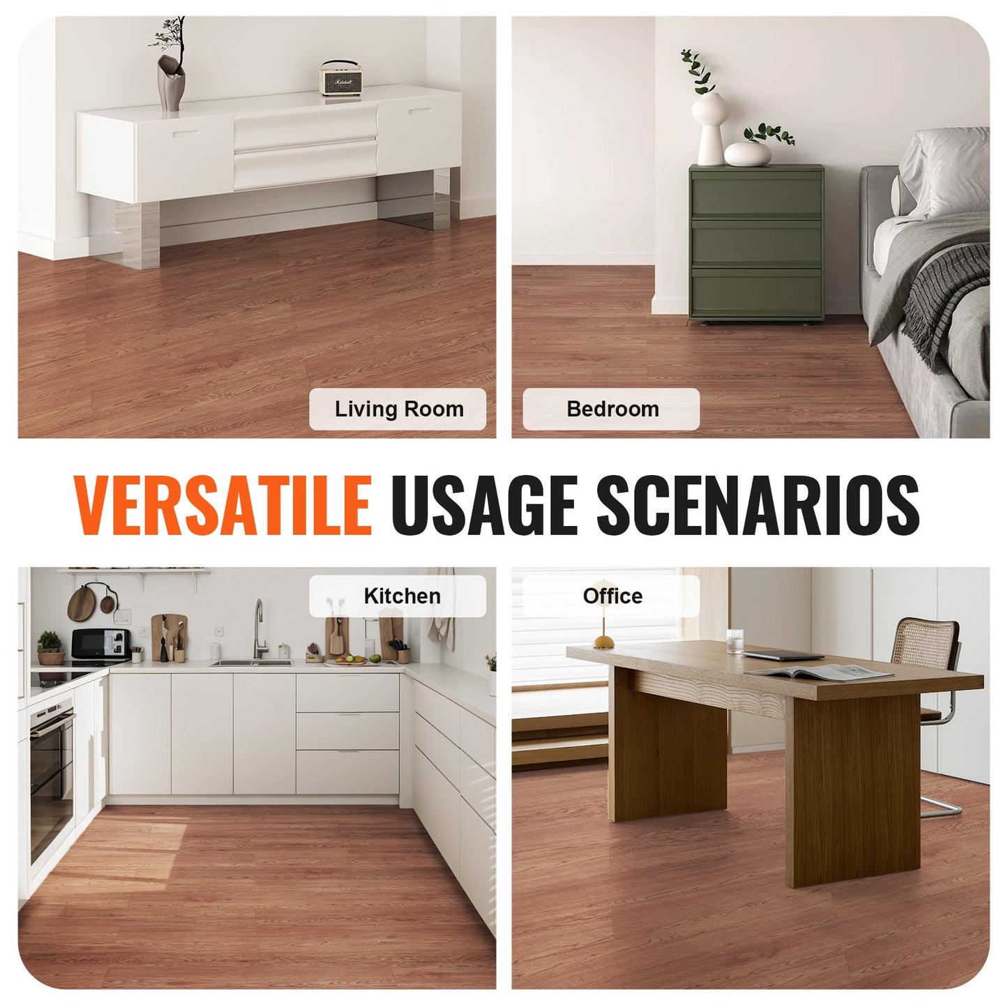 VEVOR Self Adhesive Vinyl Floor Tiles 36 x 6 inch, 36 Tiles 2.5mm Thick Peel & Stick,